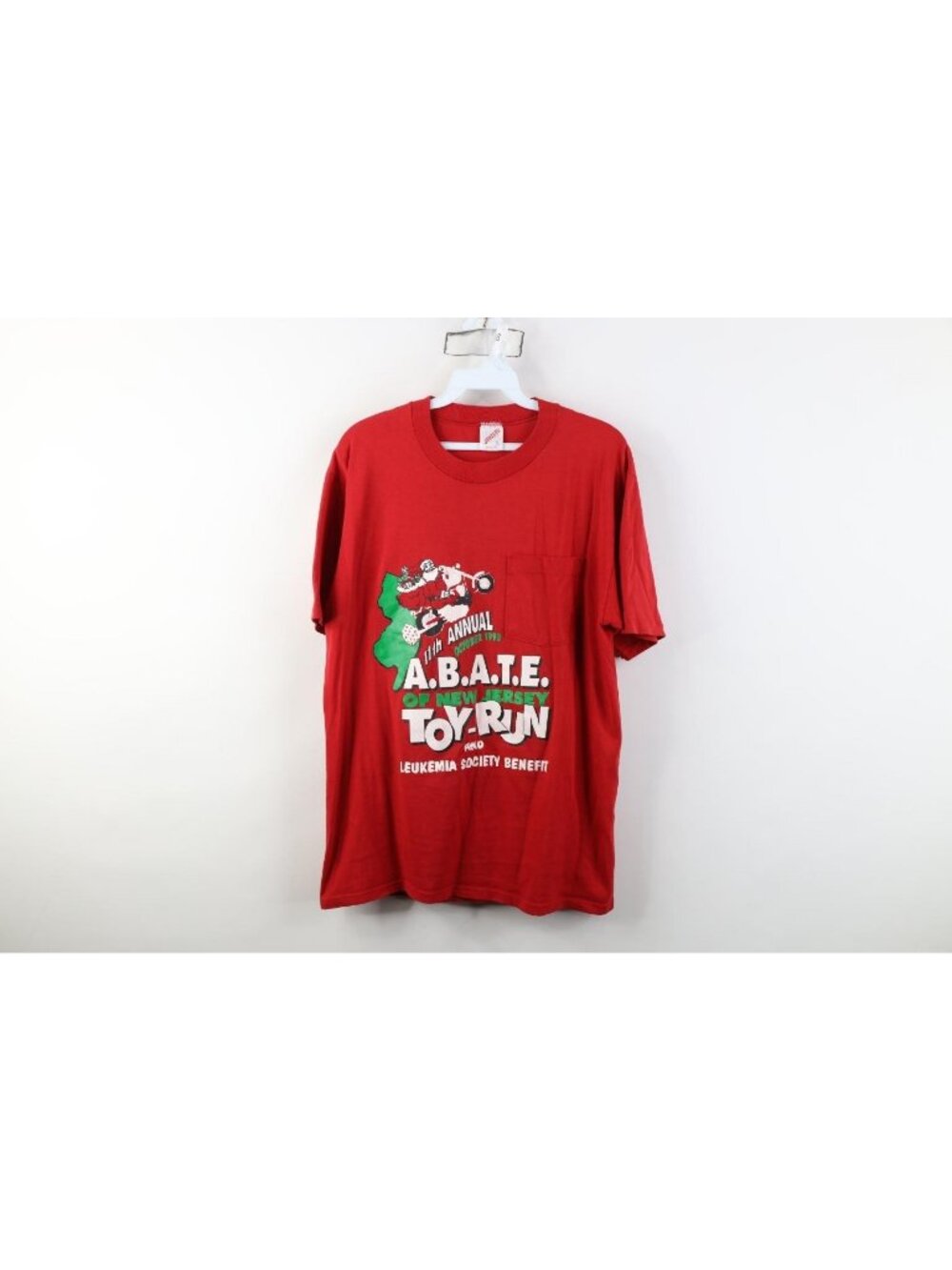 Vtg 90s Mens Large Christmas Santa Claus Motorcycle Leukemia Benefit T-Shirt USA